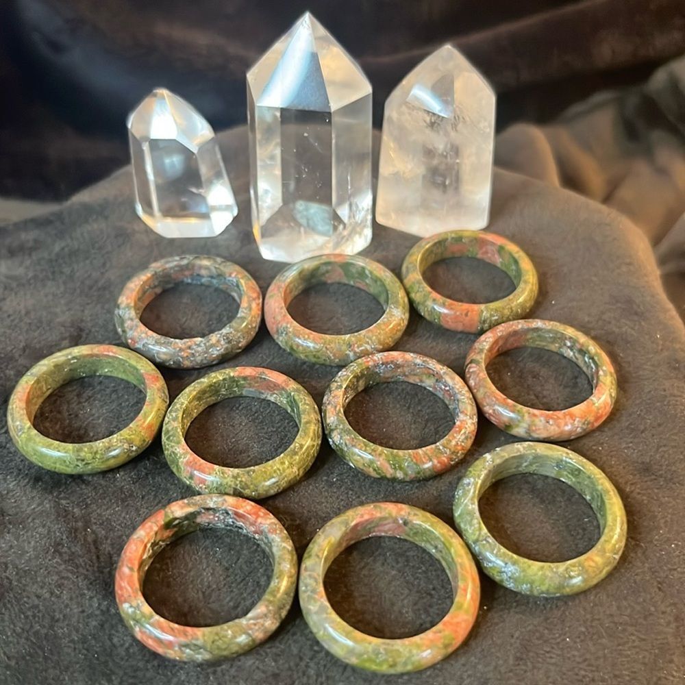 New Natural Solid Hand Carved Unakite Healing Band Ring size 9